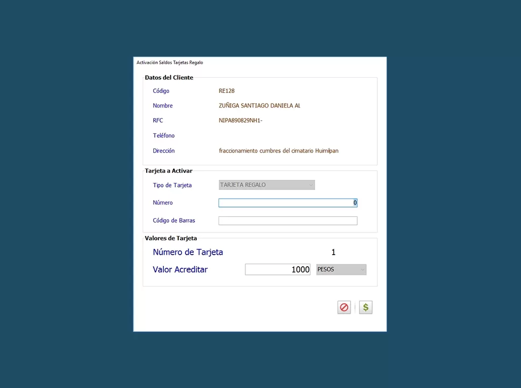 Activación Saldos Tarjeta Regalo