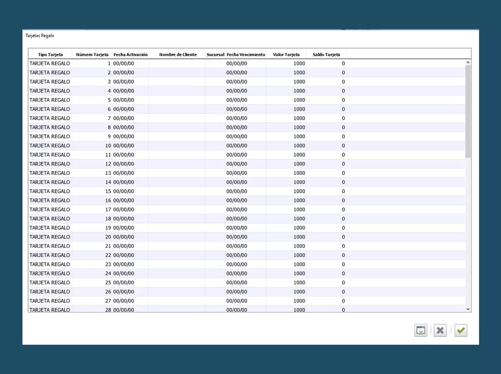 Reporte Tarjetas Regalo
